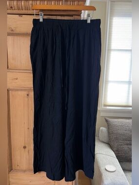 Women’s Black linen Elastic-Waist high rise wide leg palazzo pants